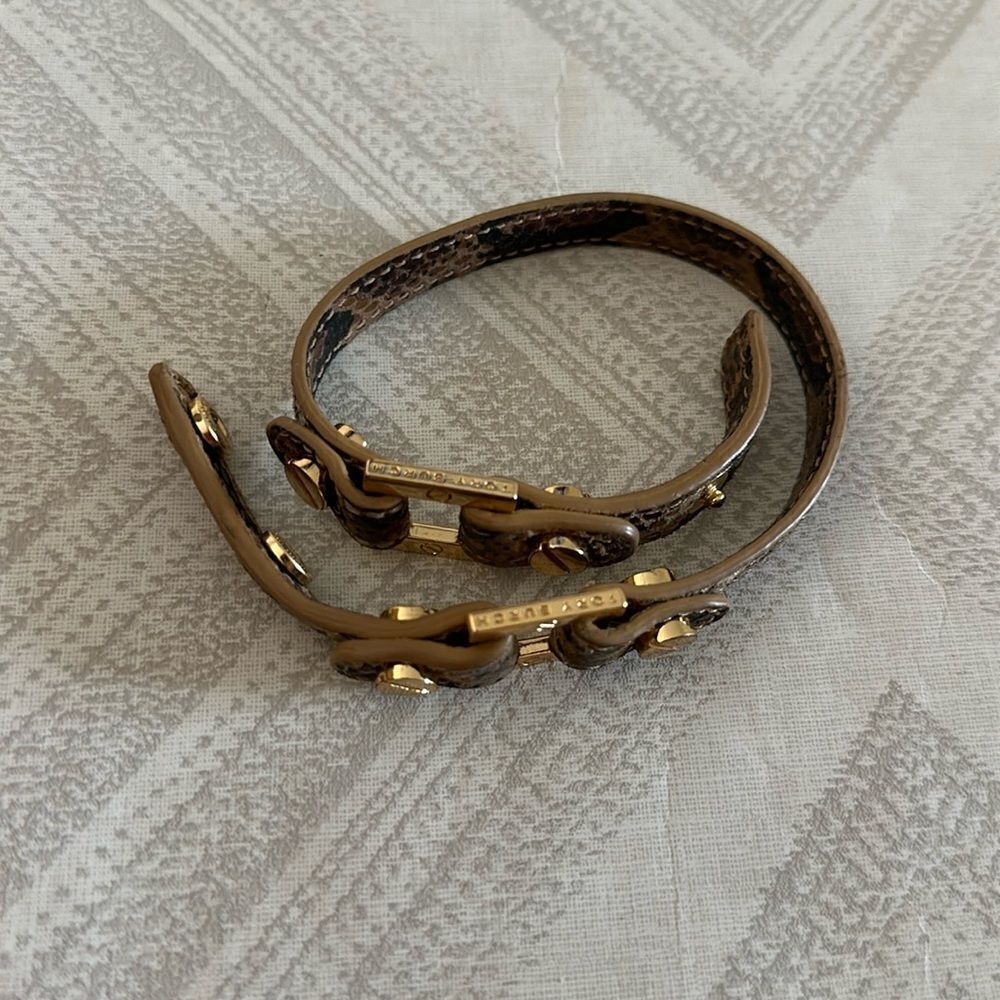 Tory Burch Brown/Tan Animal Print Leather w/ Gold Grommets Double Wrap Bracelet